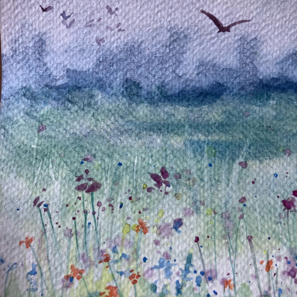 Original painting floral landscape watercolor NEW art‎ decor Artettina USA